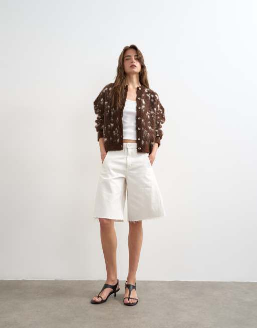 Topshop - Brun cardigan i børstet strik med dyreprint, 2 af 4