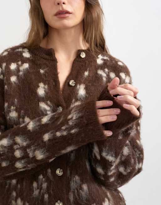 Topshop - Brun cardigan i børstet strik med dyreprint, 3 af 4