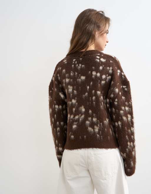 Topshop - Brun cardigan i børstet strik med dyreprint, 4 af 4