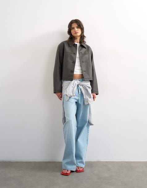 Topshop - Brun cropped jakke i imiteret læder - view 1
