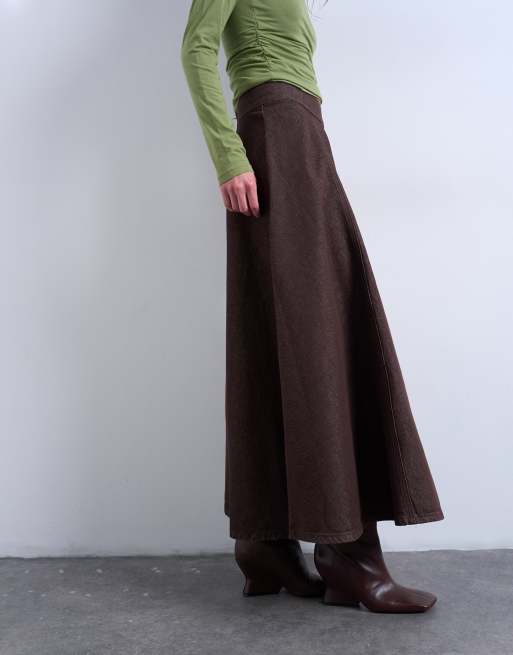 Topshop - Brun denimnederdel med cirkelsnit, 4 af 5