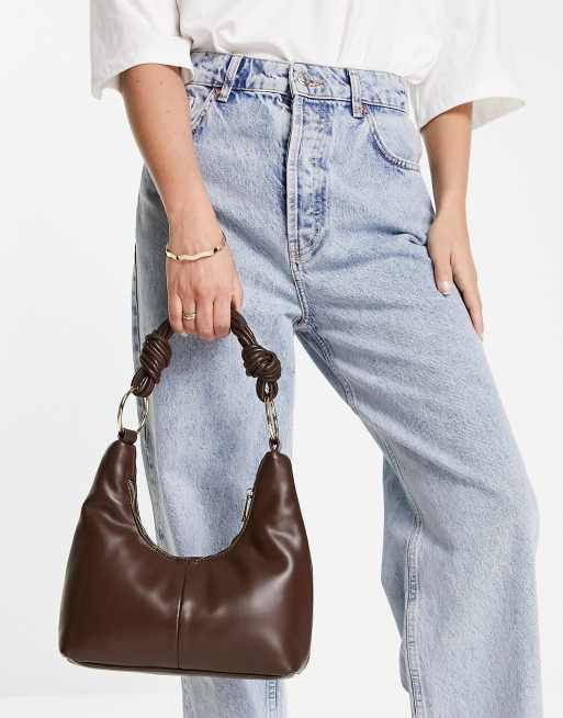 Topshop – Brun handväska med vävt handtag med knutar
