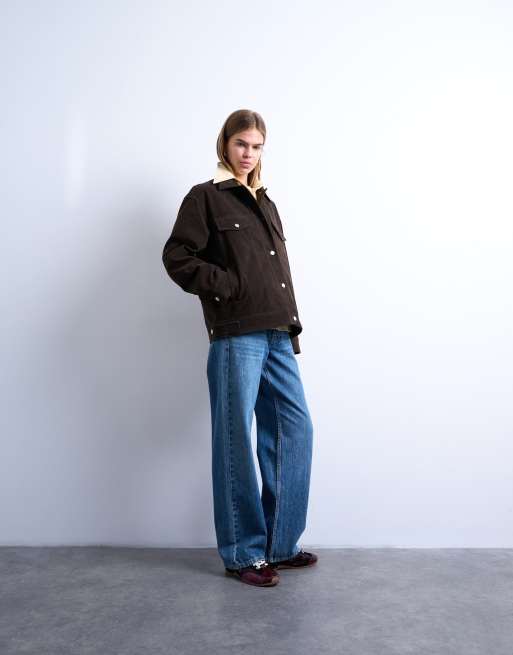 Topshop – Brun jacka i mockaimitation och cowboystil, 2 av 4