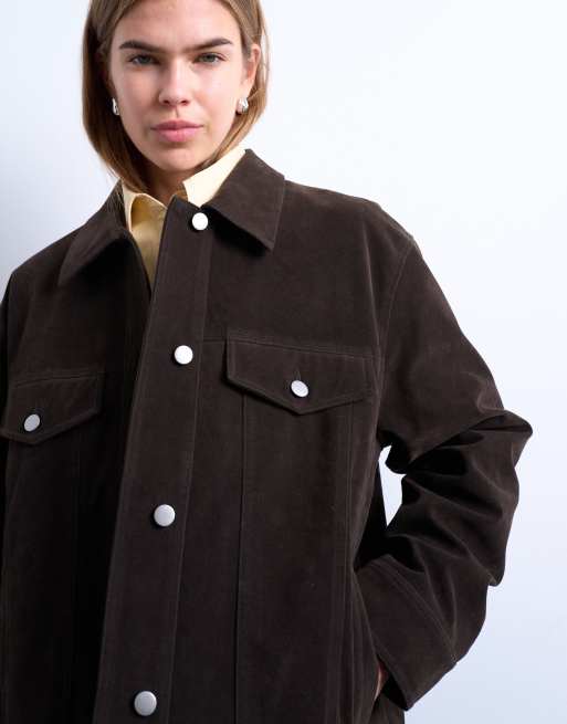 Topshop – Brun jacka i mockaimitation och cowboystil, 4 av 4