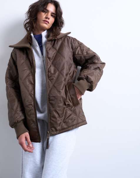 Topshop – Brun jacka med ribbad, cut away-krage - view 1