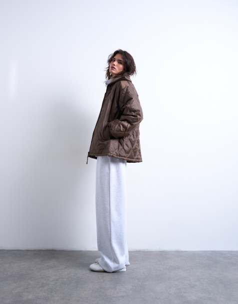 Topshop – Brun jacka med ribbad, cut away-krage - view 2