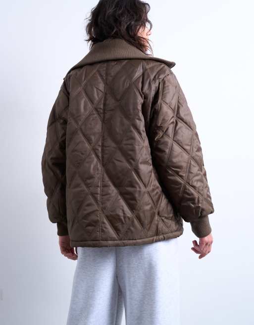 Topshop – Brun jacka med ribbad, cut away-krage, 3 av 4