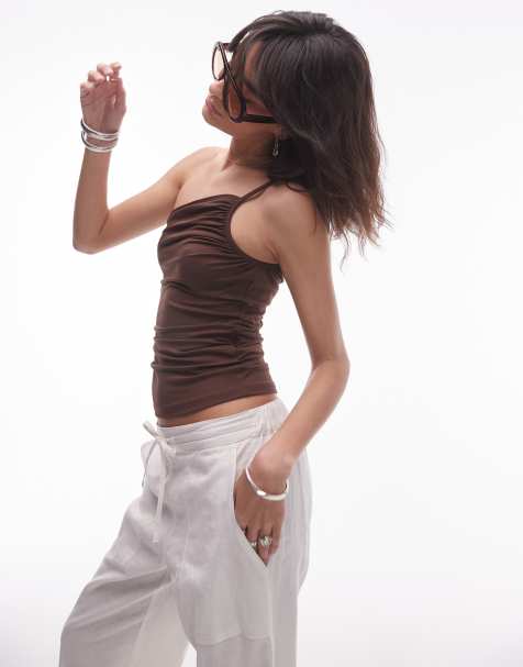 Topshop - Brun jerseytop med asymmetrisk strop - view 1