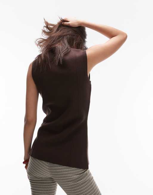 Topshop - Brun longline-habitvest i kompakt strik, 2 af 4