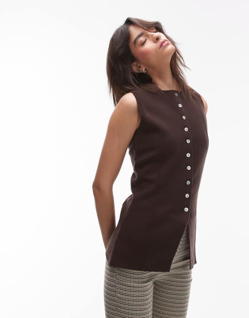 Topshop - Brun longline-habitvest i kompakt strik, 3 af 4