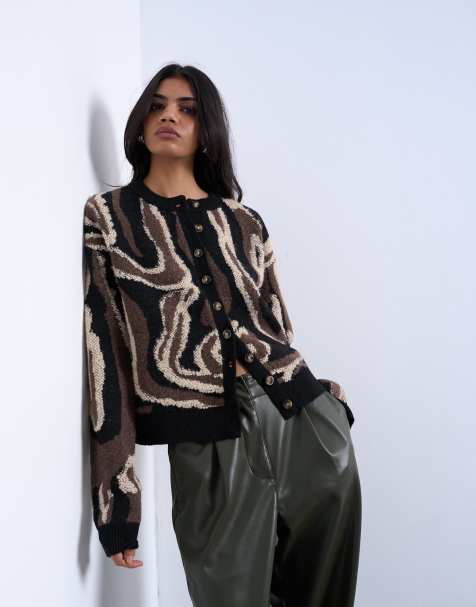 Topshop - Brun strikket cardigan med dyremønster - view 1