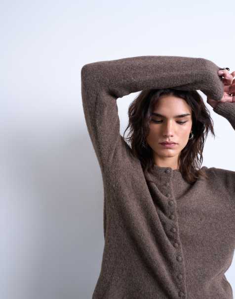 Topshop - Brun strikket cardigan med skjulte knapper - view 1