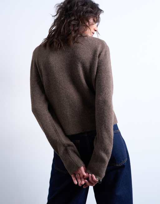 Topshop - Brun strikket cardigan med skjulte knapper, 3 af 4