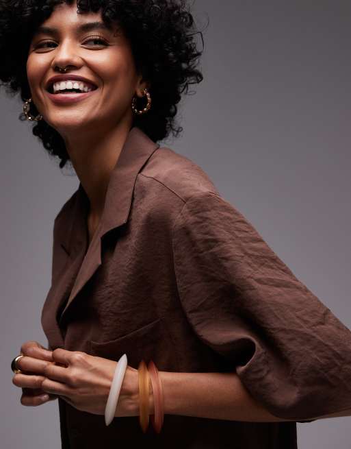 Topshop – Brun, supermjuk skjorta i cupro, del av set, 4 av 4