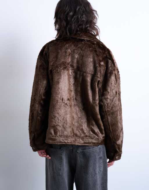 Topshop - Brun western-truckerjakke i imiteret pels, 4 af 4