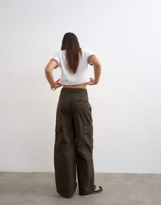Topshop – Bruna byxor med hög midja, barrelben och veck, 3 av 5