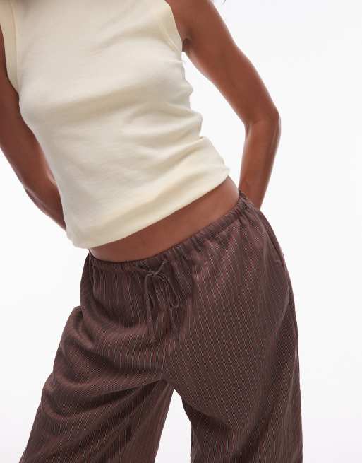 Topshop – Bruna, randiga byxor med vida ben och dragsko, del av set, 4 av 5