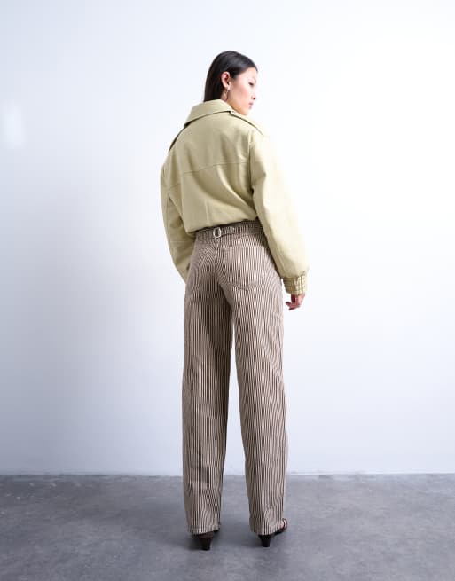 Topshop - Brune bukser med justerbar talje og multifarvede striber, 2 af 5