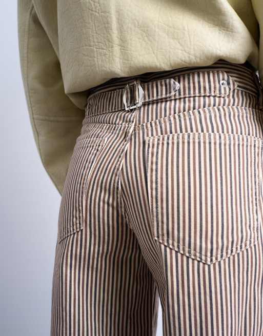 Topshop - Brune bukser med justerbar talje og multifarvede striber, 3 af 5