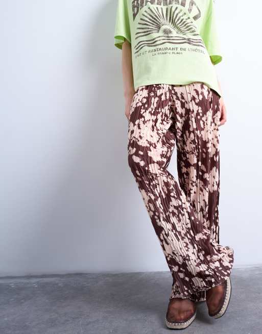 Topshop - Brune bukser med plisseringer og abstrakt dyreprint, 4 af 5