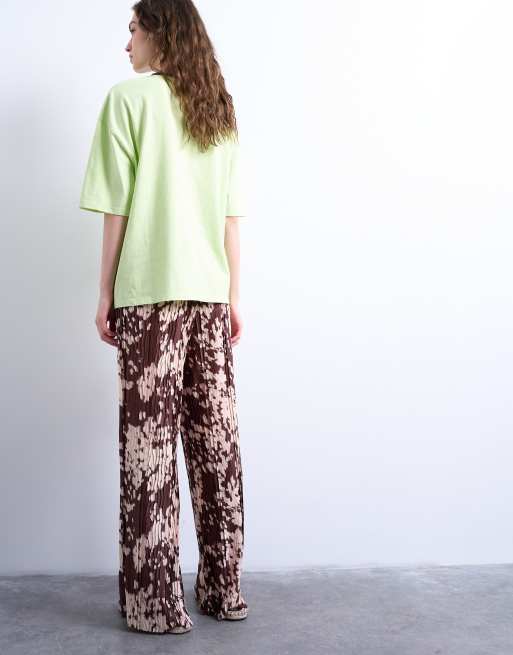 Topshop - Brune bukser med plisseringer og abstrakt dyreprint, 5 af 5