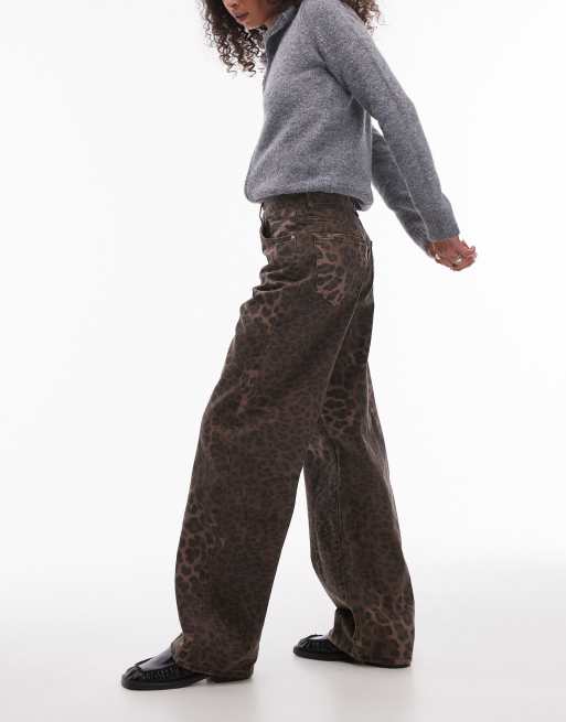 Topshop - Brune jeans med leopardprint og mellemhøj talje samt løs pasform og lige ben, 3 af 5