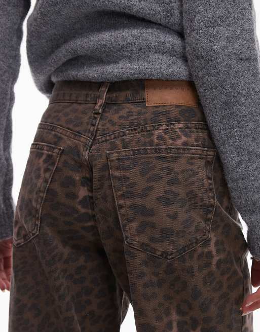 Topshop - Brune jeans med leopardprint og mellemhøj talje samt løs pasform og lige ben, 4 af 5