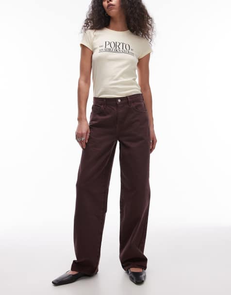 Topshop - Brune lavtaljede jeans med indsyet talje og afslappet pasform - view 1