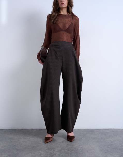 Topshop - Brune stribede og skræddersyede barrel-bukser - view 1