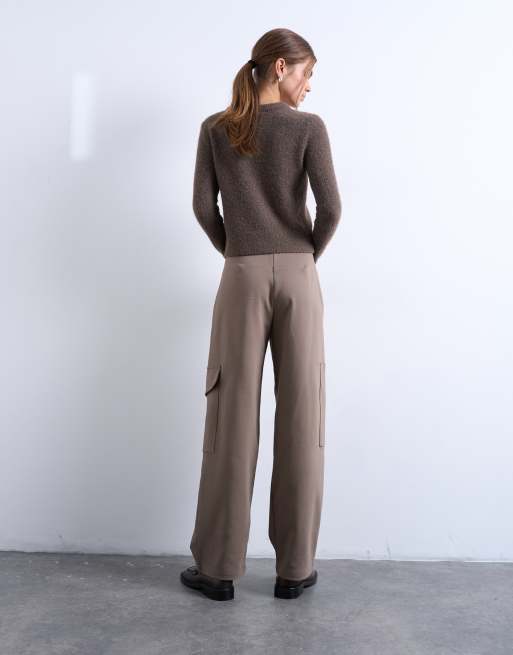 Topshop – Brungrå, figursydda cargobyxor med barrelben, 5 av 5