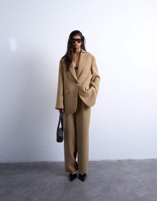 Topshop – Brungrå kavaj i oversize med slouchy-stil, del av set, 2 av 4