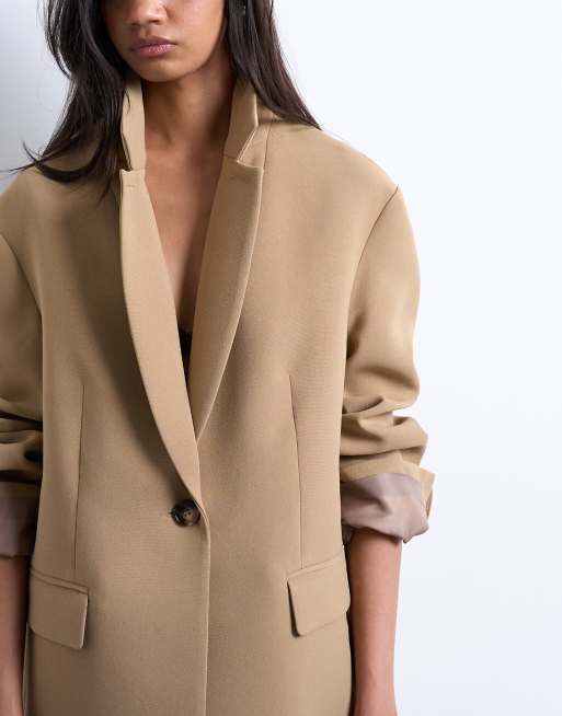 Topshop – Brungrå kavaj i oversize med slouchy-stil, del av set, 3 av 4