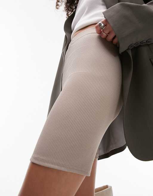 Topshop – Brungrå ribbade leggingsshorts med extra smal passform, 3 av 4