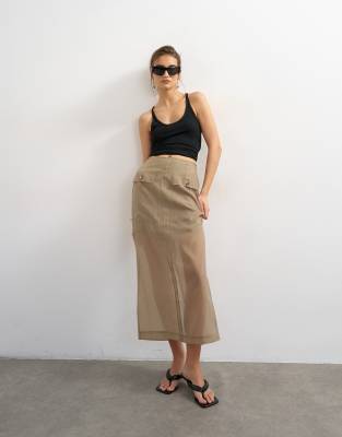 Topshop – Brunrosa, rak maxikjol i organza med fickor — kjol med fickor från ASOS