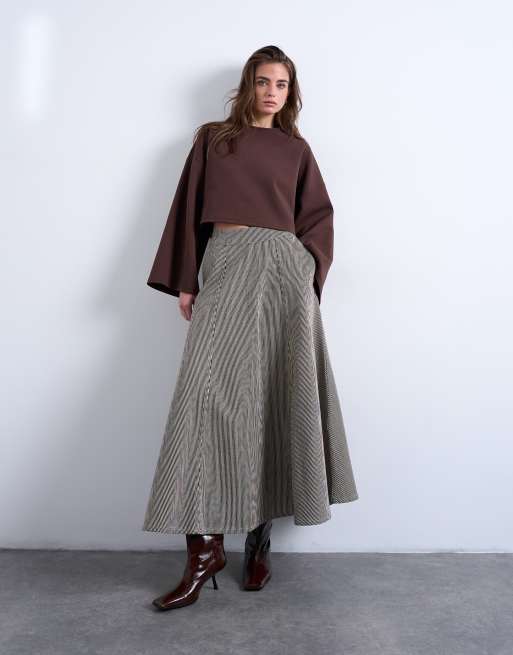 Topshop - Brunstribet rundskåret maxinederdel i denim, 3 af 5