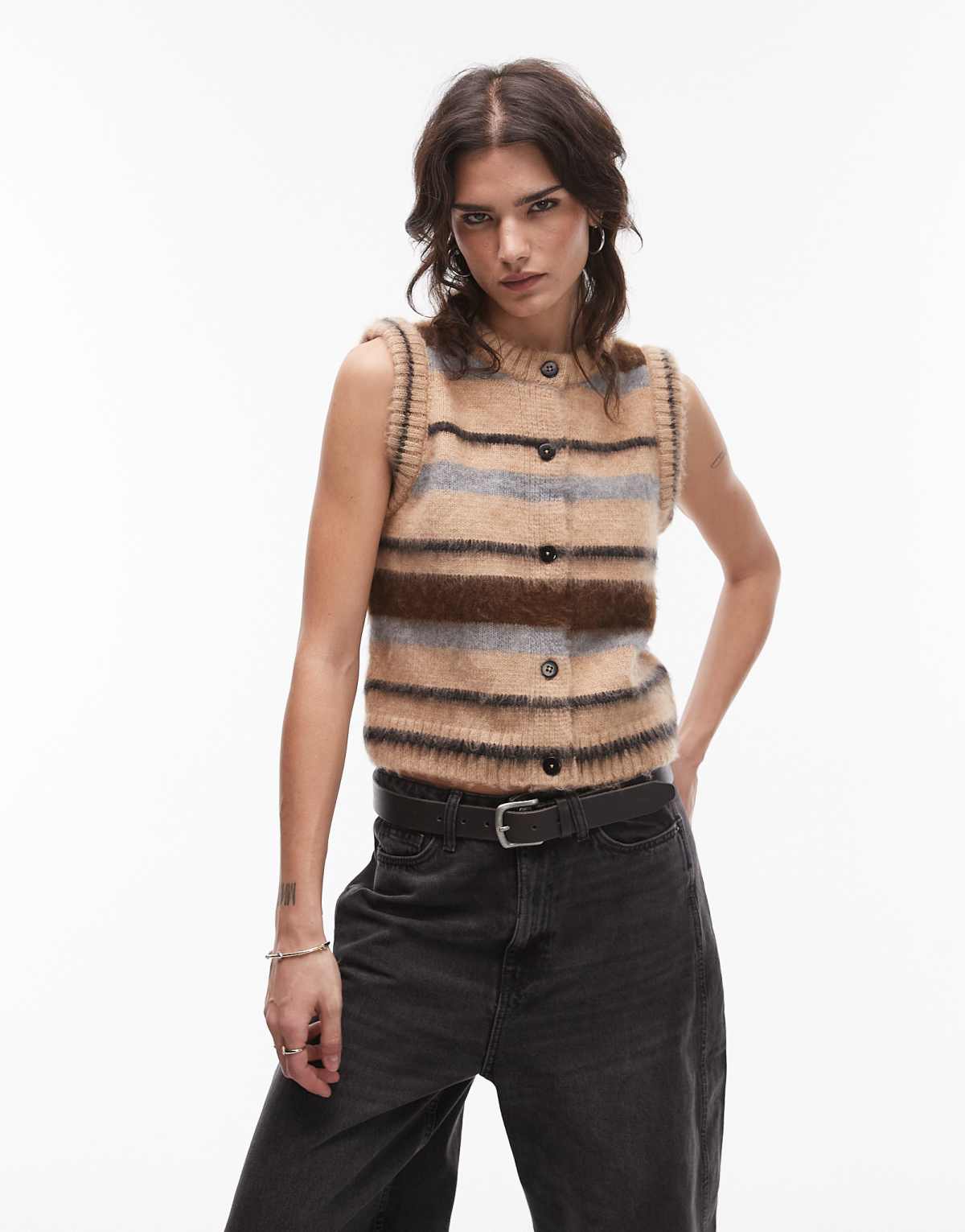 Topshop brushed button through tank in stripe