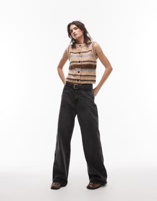 Topshop Brushed Button Up Tank In Multi