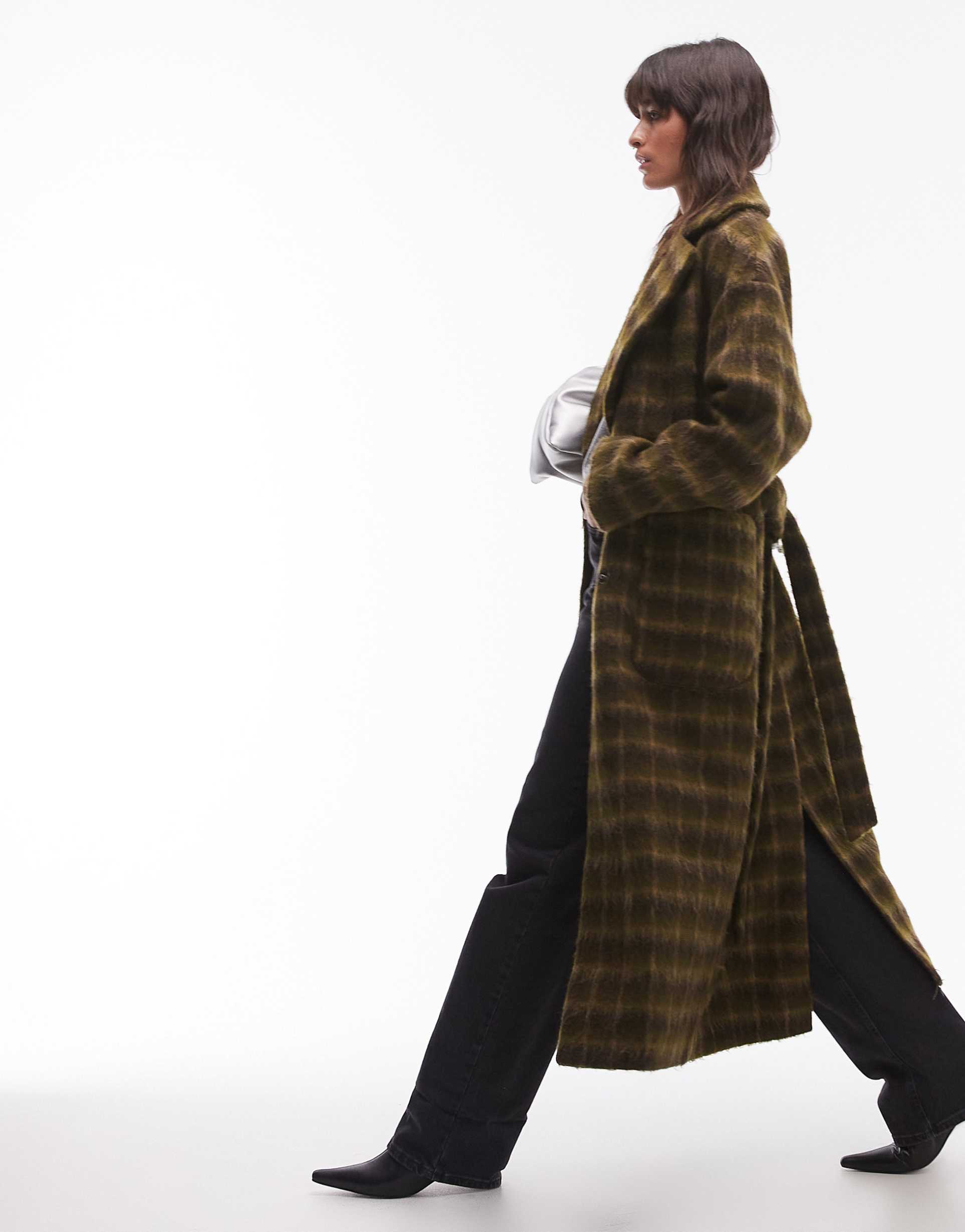 topshop brushed check formal coat in multi