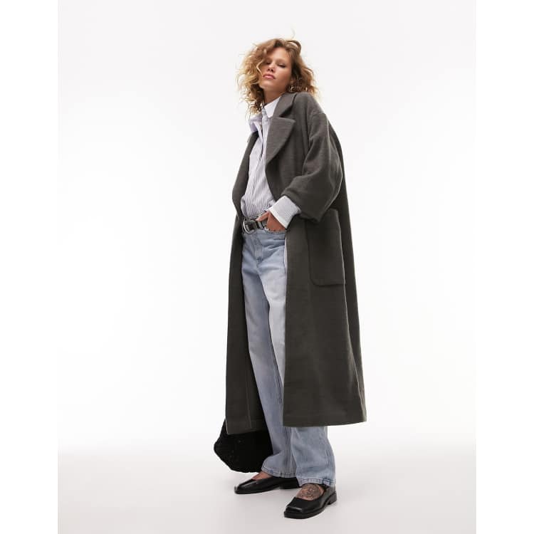 Topshop brushed chuck-on coat with patch pockets in charcoal