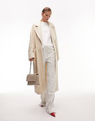 Topshop brushed chuck-on coat with patch pockets in off-white