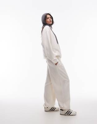 Topshop Brushed Cuffed Sweatpants In Cream-white