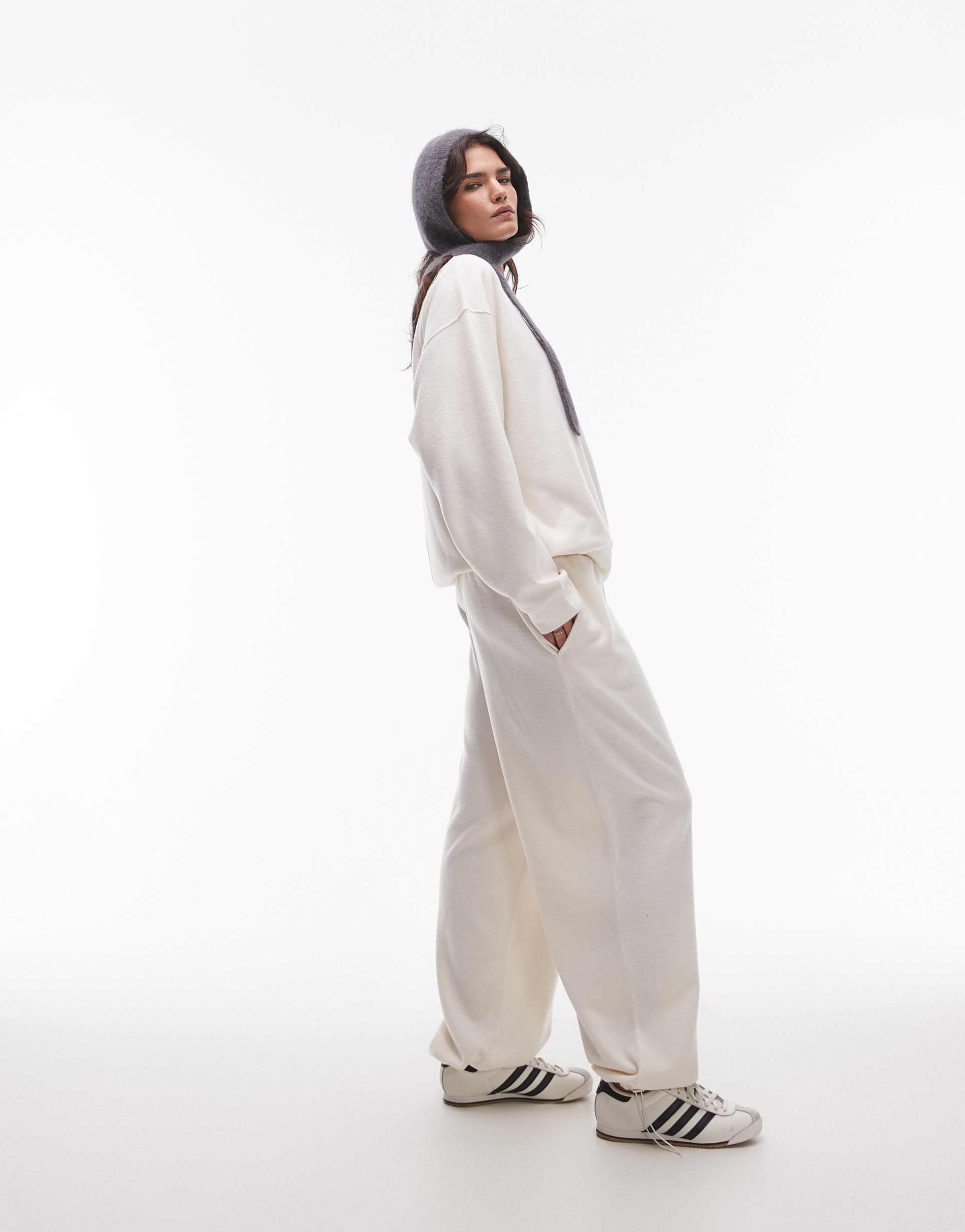 topshop brushed cuffed sweatpants in cream