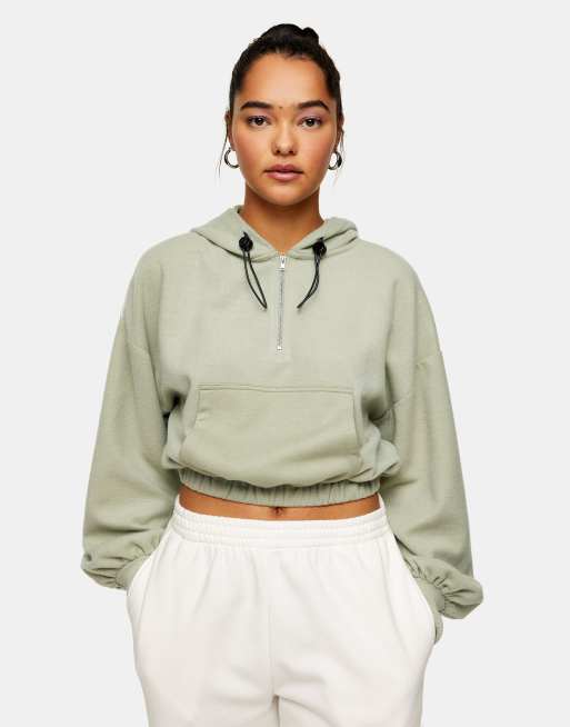 Topshop Brushed Fleece Hoodie in Sage