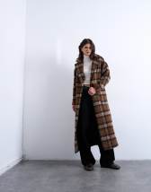 Topshop brushed formal coat in brown check