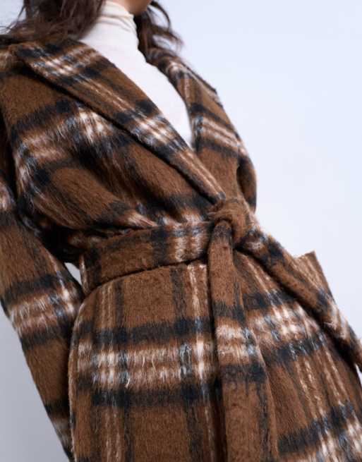 Topshop brushed formal coat in brown check, 2 of 4