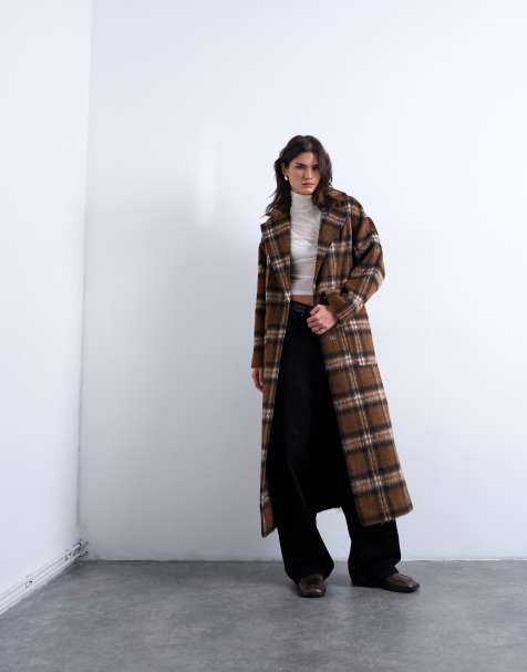 Topshop brushed formal coat in brown plaid - view 1
