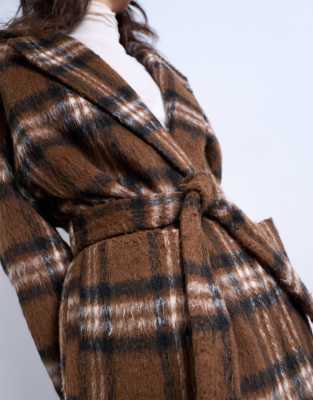 Topshop Brushed Formal Coat In Brown