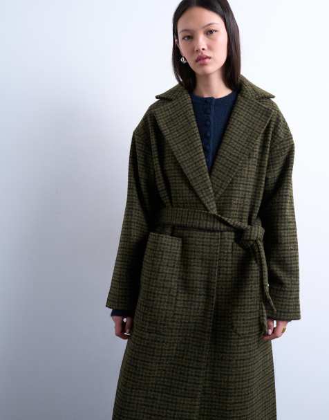 Topshop brushed formal coat in green check - view 1