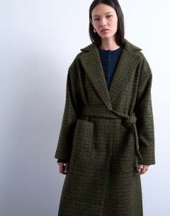 Brushed formal coat in green check