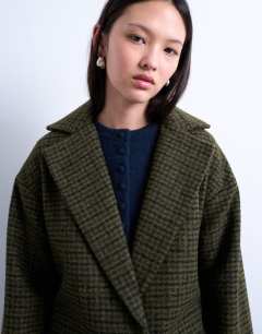 Model wearing Brushed formal coat in green check